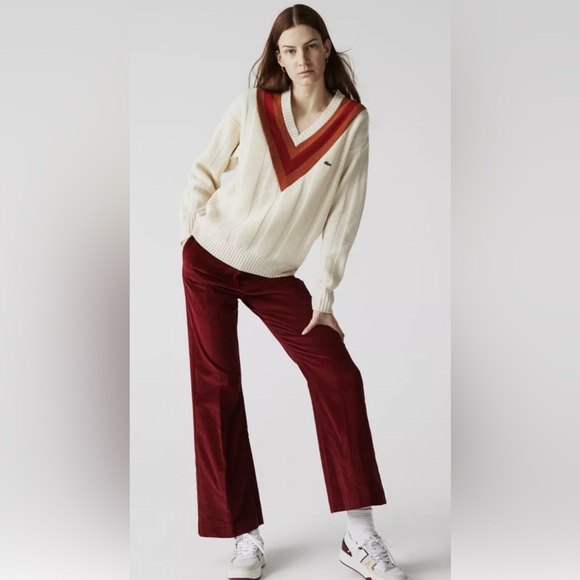 NWOT Lacoste V-neck striped textured wool sweater - Picture 2 of 4